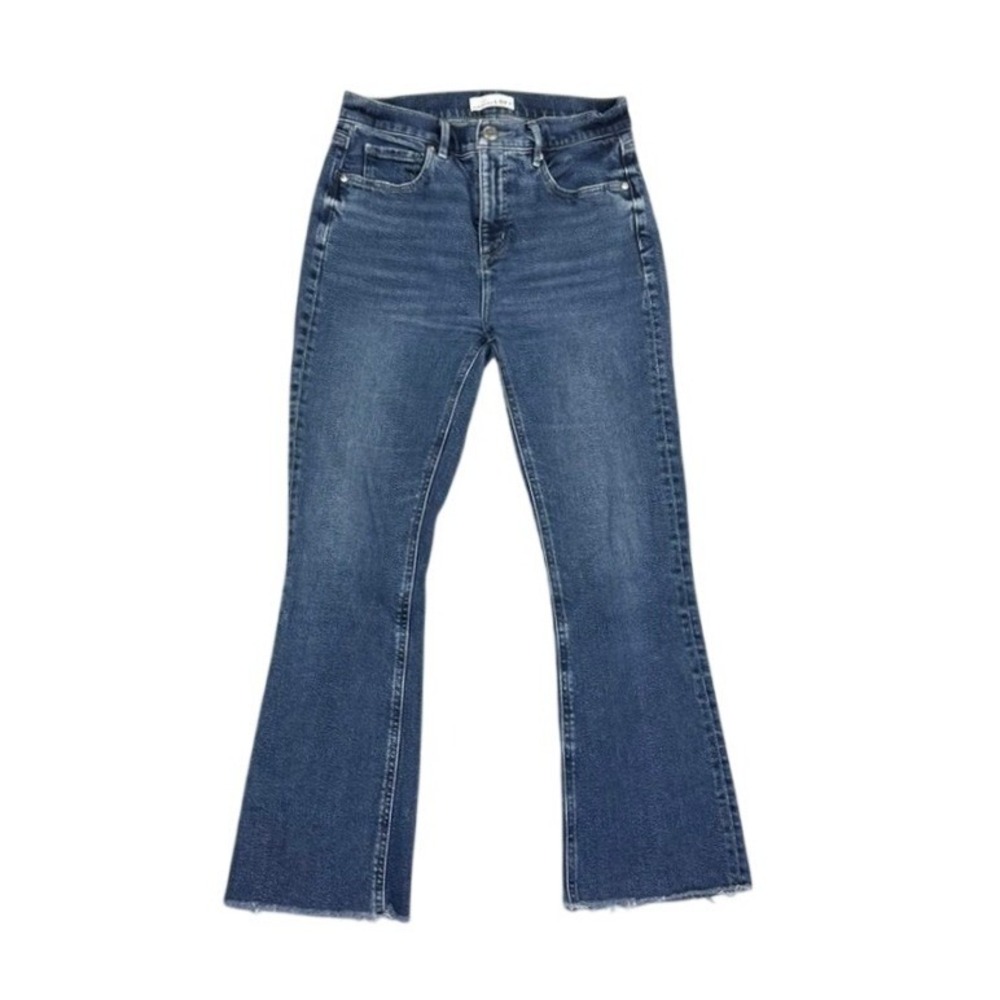 Loft High Waist Kick Crop Jeans Blue Medium Wash Frayed Hem 27 4 548049M